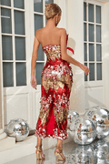 Strapless Feather Sequin Midi Dress - WEUXS