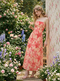 Strapless Floral Maxi Dress in Peach and Coral - WEUXS