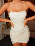 Strapless ruched mesh dress - View 18 | WEUXS