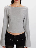 Striped Tie Back Long Sleeve Crop Top - View 6 | WEUXS