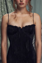 The Black Iris Pleated Midi Dress - WEUXS