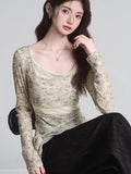 Tie Dye Mesh Overlay Wrap Waist Top Beige - WEUXS
