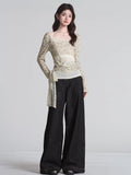 Tie Dye Mesh Overlay Wrap Waist Top Beige - WEUXS