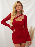 Ruched long sleeve mini dress - View 7 | WEUXS