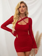 Ruched long sleeve mini dress - View 7 | WEUXS