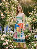 Tropical Beach Graphic Print Maxi Dress White - WEUXS