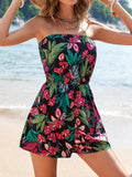 Strapless floral print romper with elasticized waist - View 7 | WEUXS