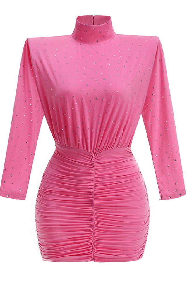 Turtle Crystal Embellished Draped Mini Dress - WEUXS