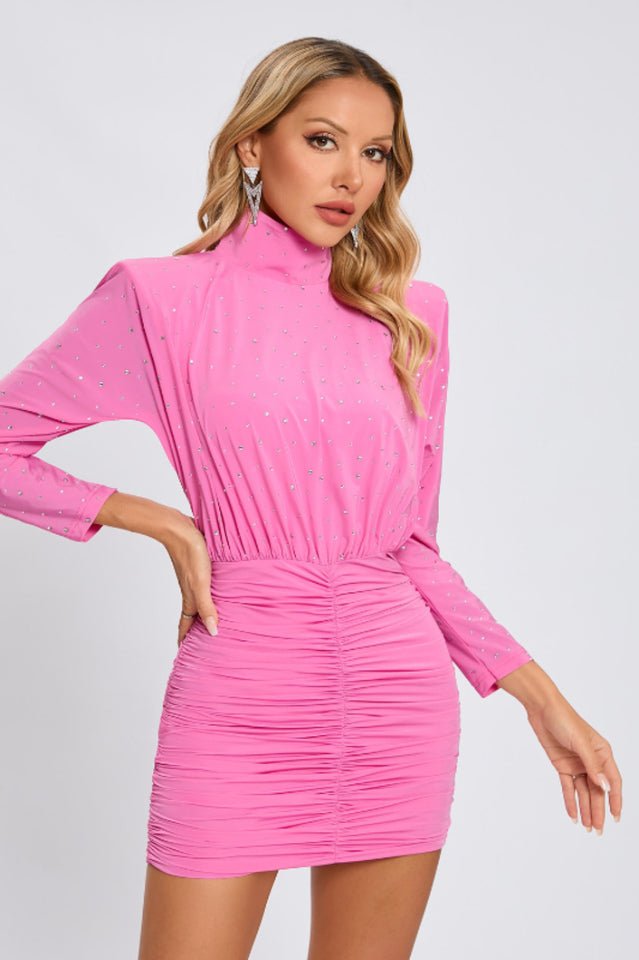 Turtle Crystal Embellished Draped Mini Dress - WEUXS