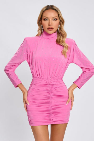 Turtle Crystal Embellished Draped Mini Dress - WEUXS