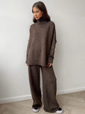 Turtleneck & Wide Leg Knit Two-Piece Set - WEUXS