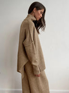 Turtleneck & Wide Leg Knit Two-Piece Set - WEUXS