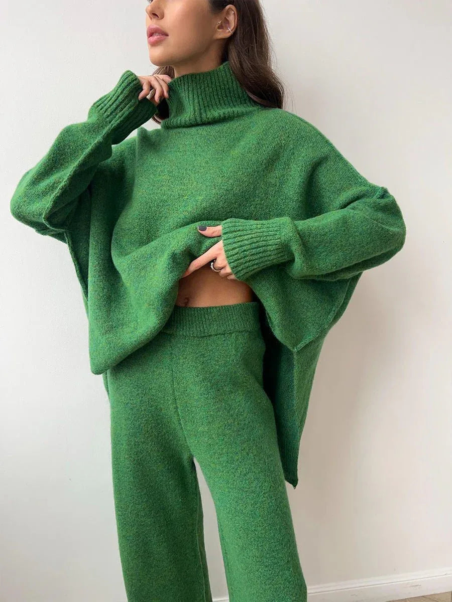 Turtleneck Wide Leg Knit Set - View 14 | WEUXS
