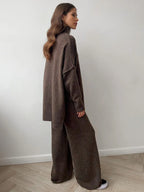 Turtleneck & Wide Leg Knit Two-Piece Set - WEUXS