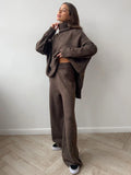Turtleneck & Wide Leg Knit Two-Piece Set - WEUXS
