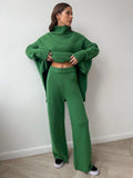 Turtleneck & Wide Leg Knit Two-Piece Set - WEUXS