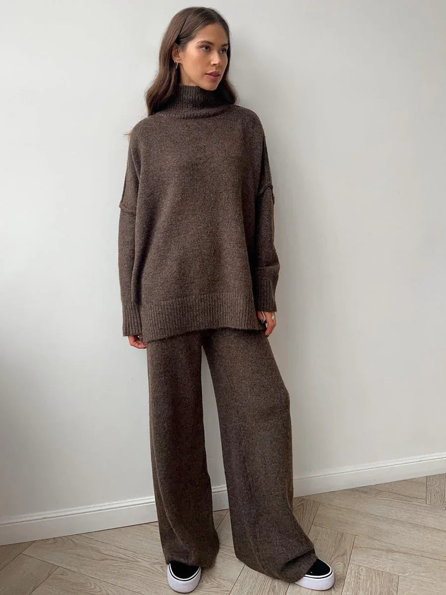 Turtleneck Wide Leg Knit Set - View 8 | WEUXS