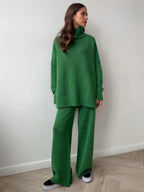 Turtleneck & Wide Leg Knit Two-Piece Set - WEUXS