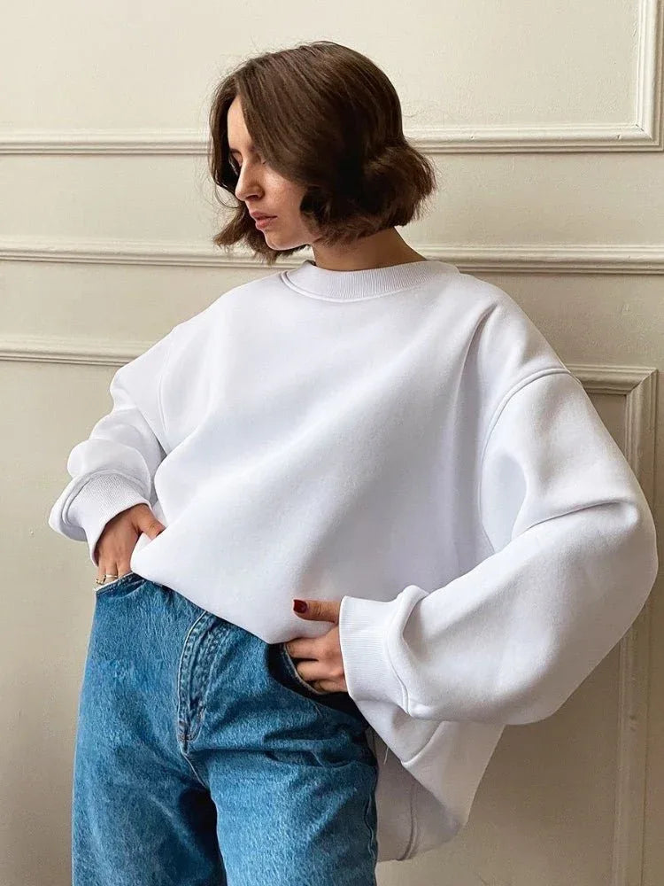 Oversized fleece crew neck sweatshirt - View 21 | WEUXS