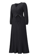 V Neck Swing Pleated Dress - WEUXS