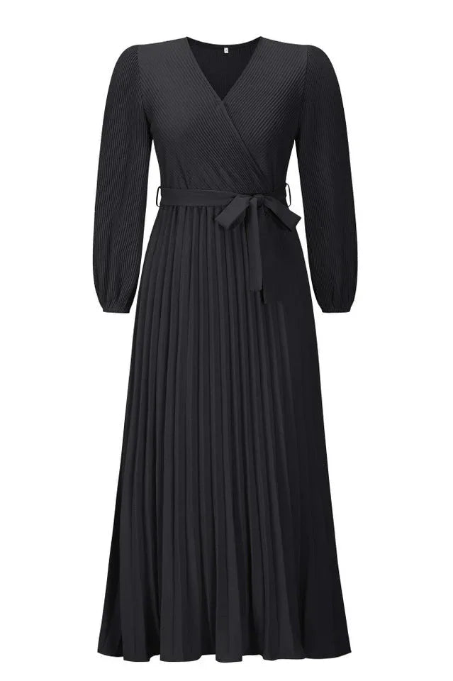 V Neck Pleated Maxi Dress - View 21 | WEUXS