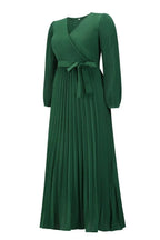 V Neck Swing Pleated Dress - WEUXS