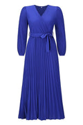 V Neck Swing Pleated Dress - WEUXS