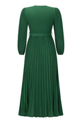 V Neck Swing Pleated Dress - WEUXS