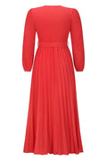 V Neck Swing Pleated Dress - WEUXS