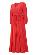 V Neck Swing Pleated Dress - WEUXS