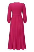 V Neck Swing Pleated Dress - WEUXS