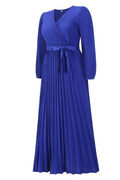 V Neck Swing Pleated Dress - WEUXS