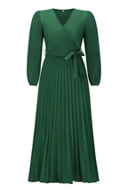 V Neck Swing Pleated Dress - WEUXS