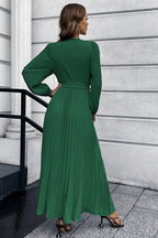 V Neck Swing Pleated Dress - WEUXS