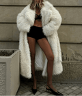Valiery Long Shaggy Faux Fur Coat - White Belted Winter Trench Jacket - WEUXS