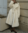 Valiery Long Shaggy Faux Fur Coat - White Belted Winter Trench Jacket - WEUXS