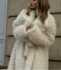 Valiery Long Shaggy Faux Fur Coat - White Belted Winter Trench Jacket - WEUXS