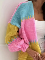 Chunky color block knit cardigan - View 10 | WEUXS