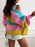Chunky color block knit cardigan - View 7 | WEUXS