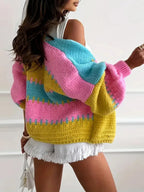 Chunky color block knit cardigan - View 7 | WEUXS