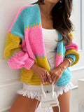 Chunky color block knit cardigan - View 8 | WEUXS