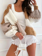 Chunky color block knit cardigan - View 11 | WEUXS