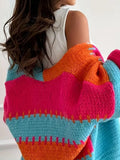 Vibrant Color Block Chunky Knit Cardigan - WEUXS