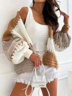 Chunky color block knit cardigan - View 13 | WEUXS