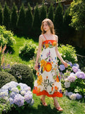 Vibrant Tropical Floral Print Maxi Dress Orange - WEUXS