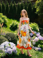 Vibrant Tropical Floral Print Maxi Dress Orange - WEUXS