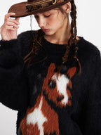 Fuzzy horse graphic knit sweater - View 6 | WEUXS