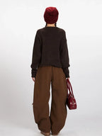 Vintage Brown Bear Graphic Knit Sweater - WEUXS