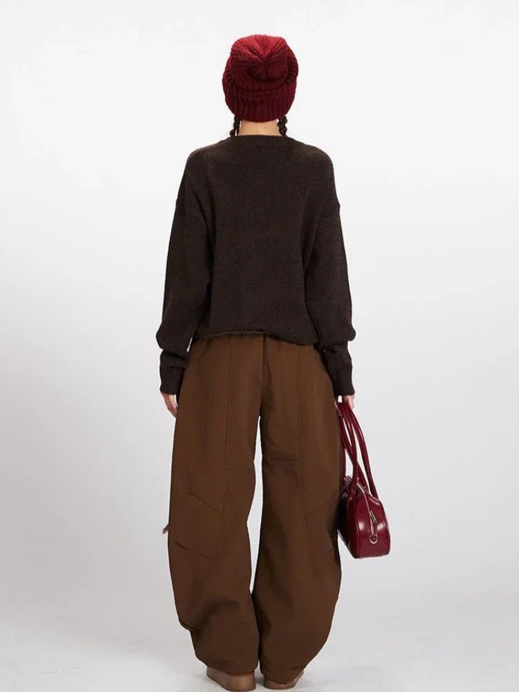 Vintage Brown Bear Graphic Knit Sweater - WEUXS