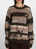 Vintage brown striped distressed knit sweater - View 6 | WEUXS
